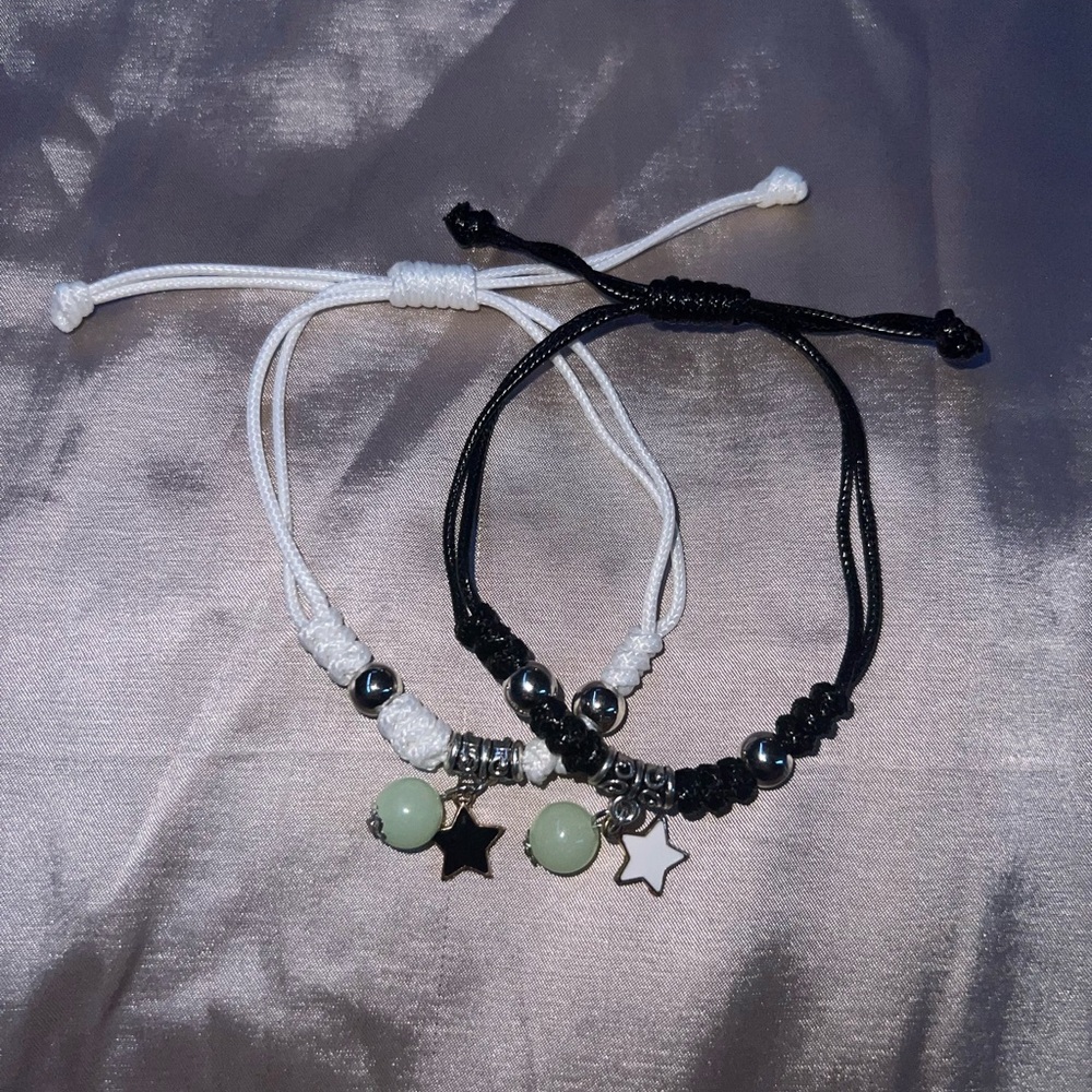 Star Charm Bracelet Set Black and White - BFFs / Friendship / Couples New Adult